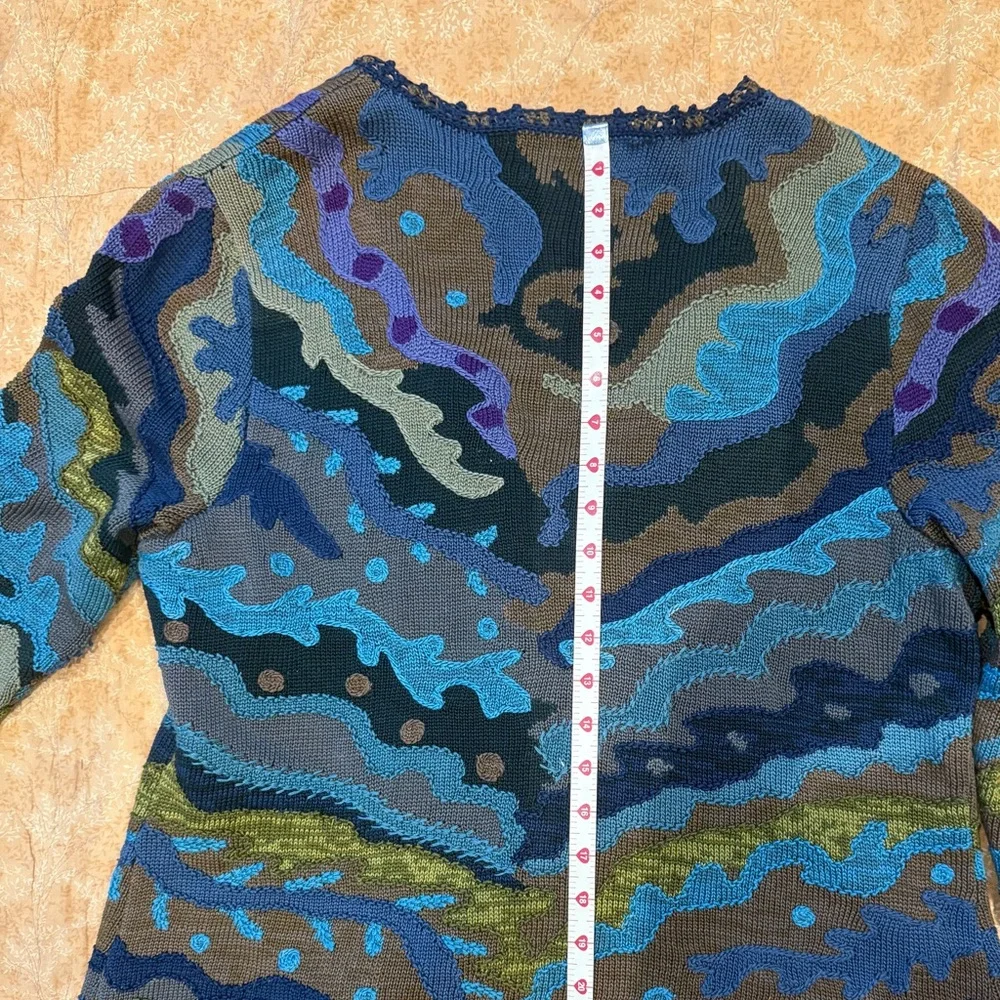 Peruvian Connection all Cotton Knit Cardigan in turquoise, sapphire, and purple - Picture 6 of 6